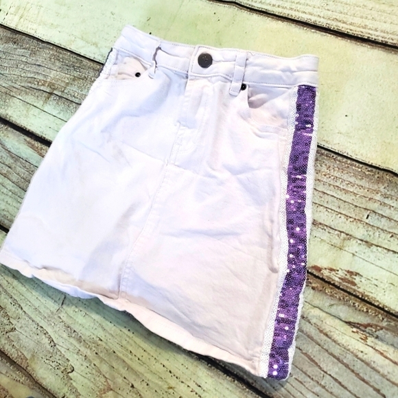 Kidpik Denim White with Purple Sequin Stripe Skirt - Picture 3 of 10